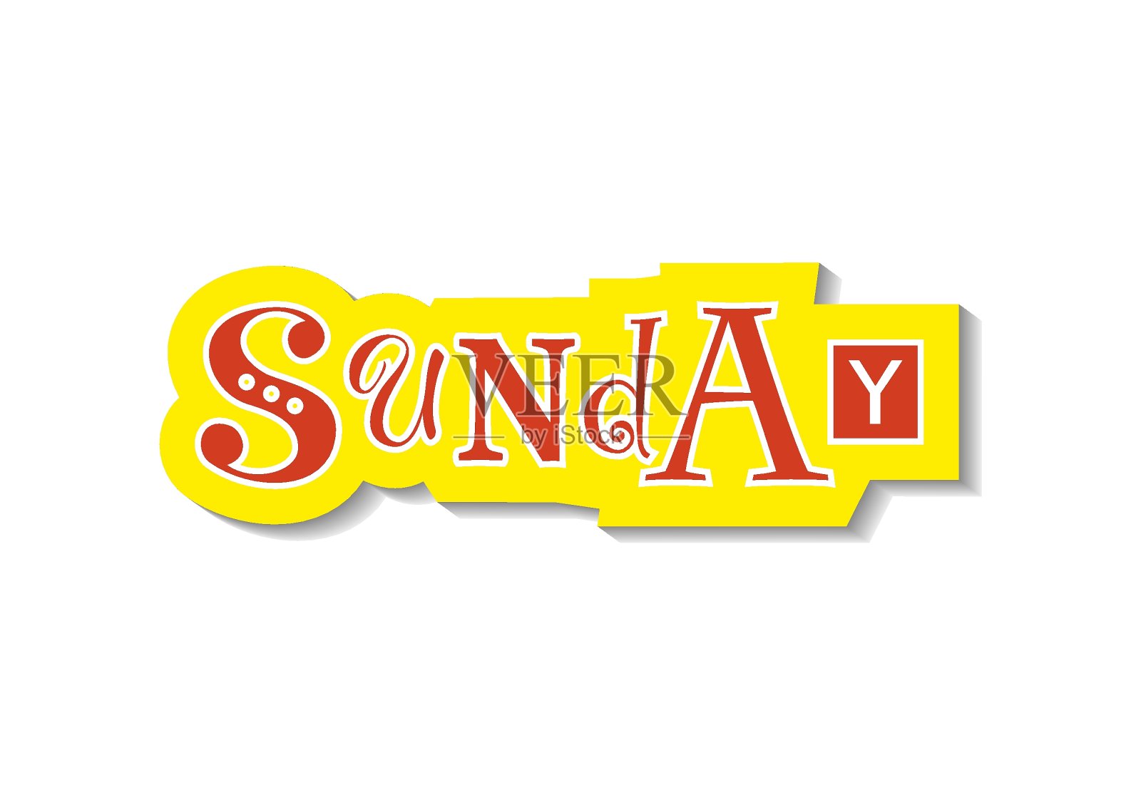 星期日的装饰彩色字母与不同的字母在红色与黄白色的轮廓和阴影插画图片素材