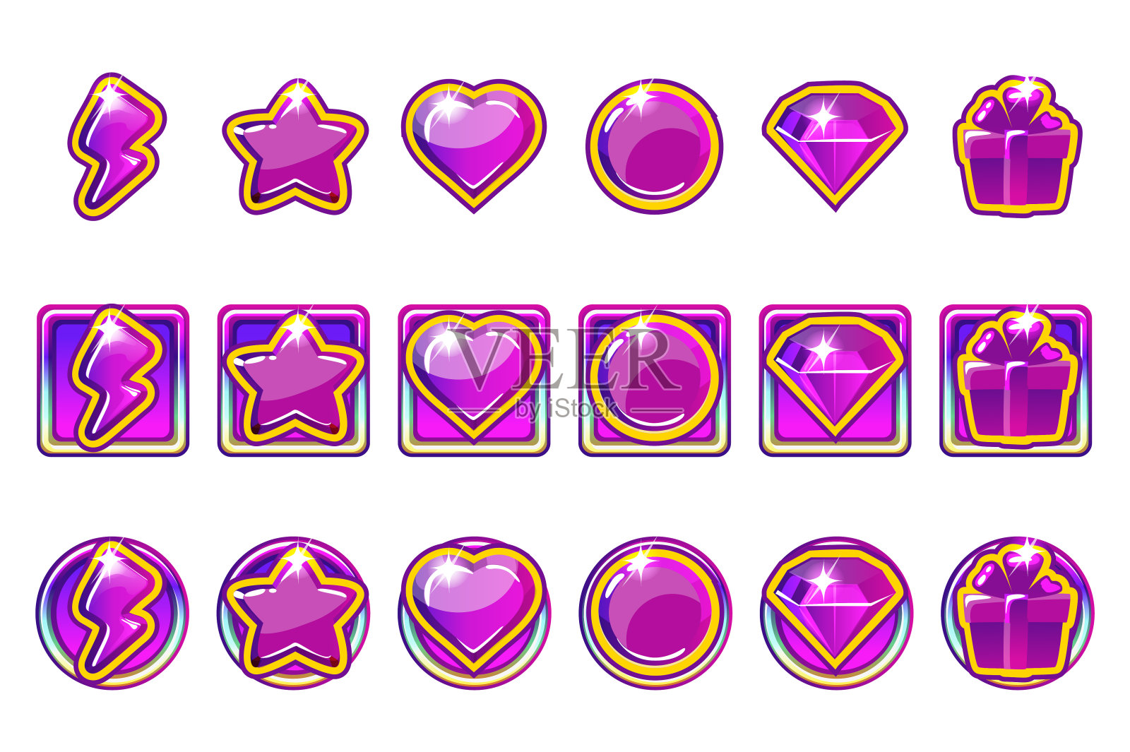 矢量游戏应用图标设置为紫色的Ui插画图片素材