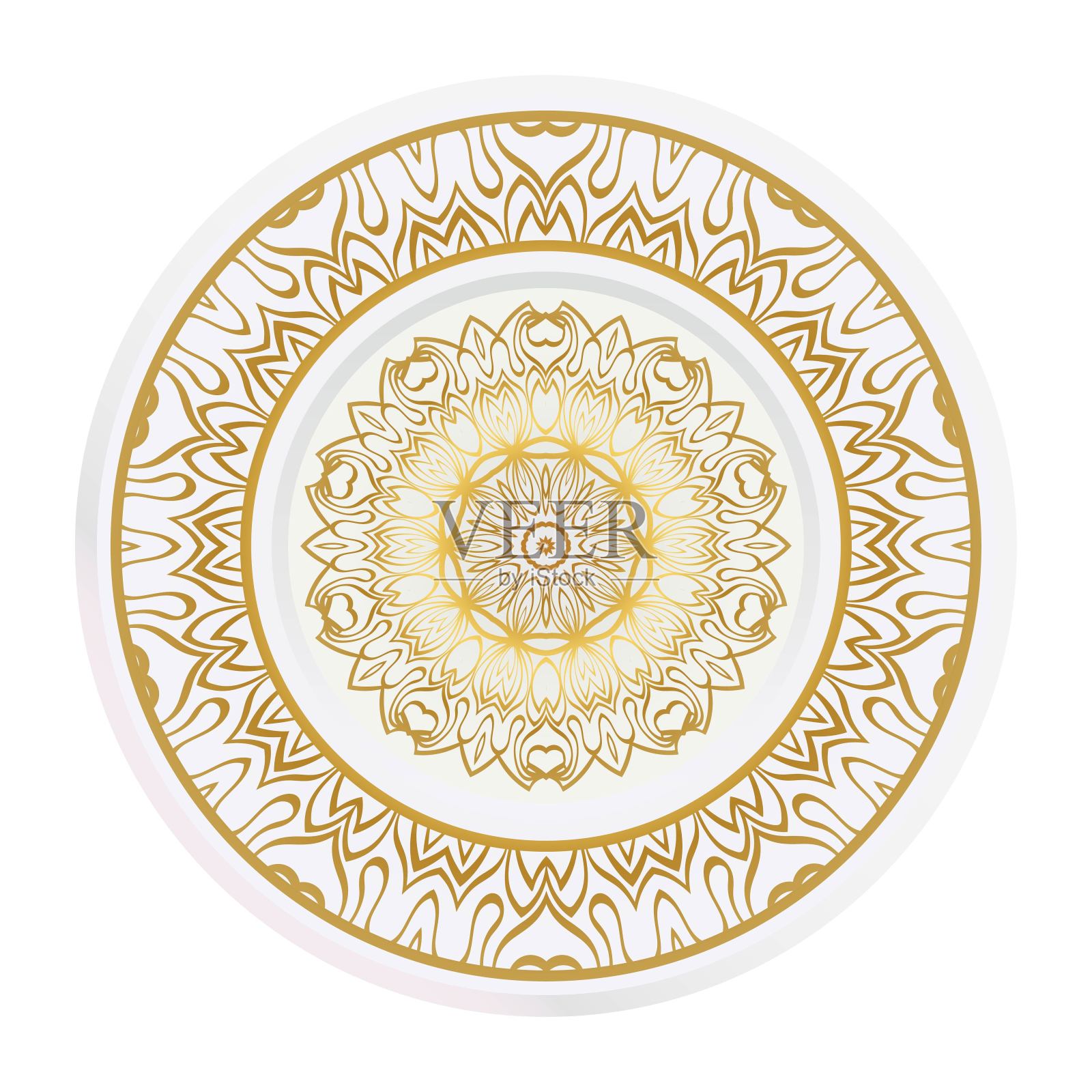 曼荼罗圆形抽象花边花卉图案。装饰盘子。矢量插图。插画图片素材