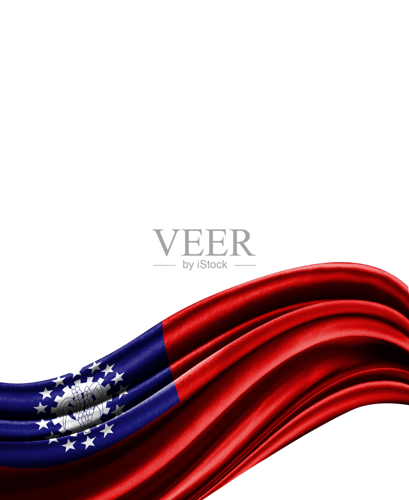 缅甸国旗上布孤立在白色的背景照片摄影图片