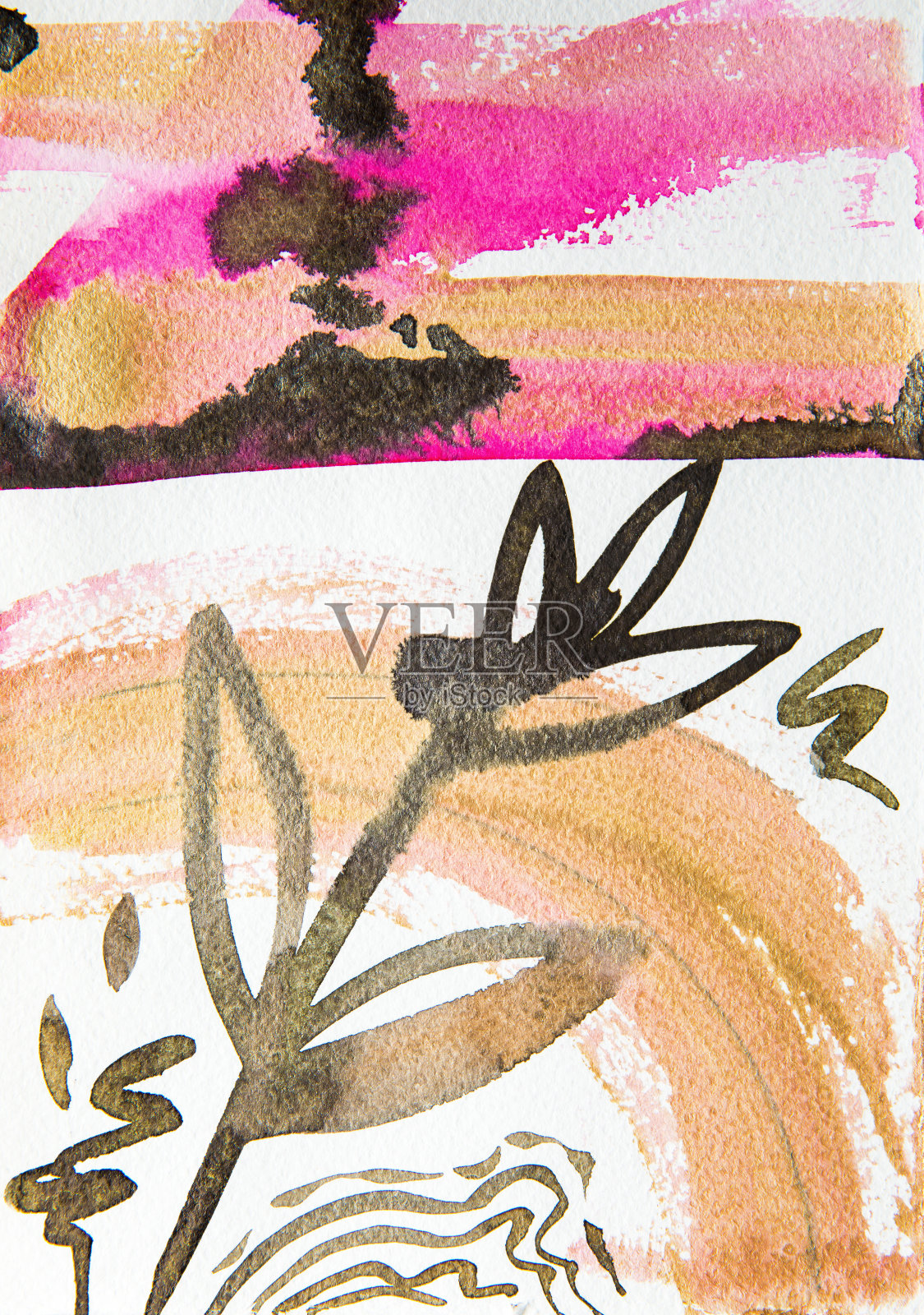 俯视图抽象花卉彩画在水彩插画图片素材