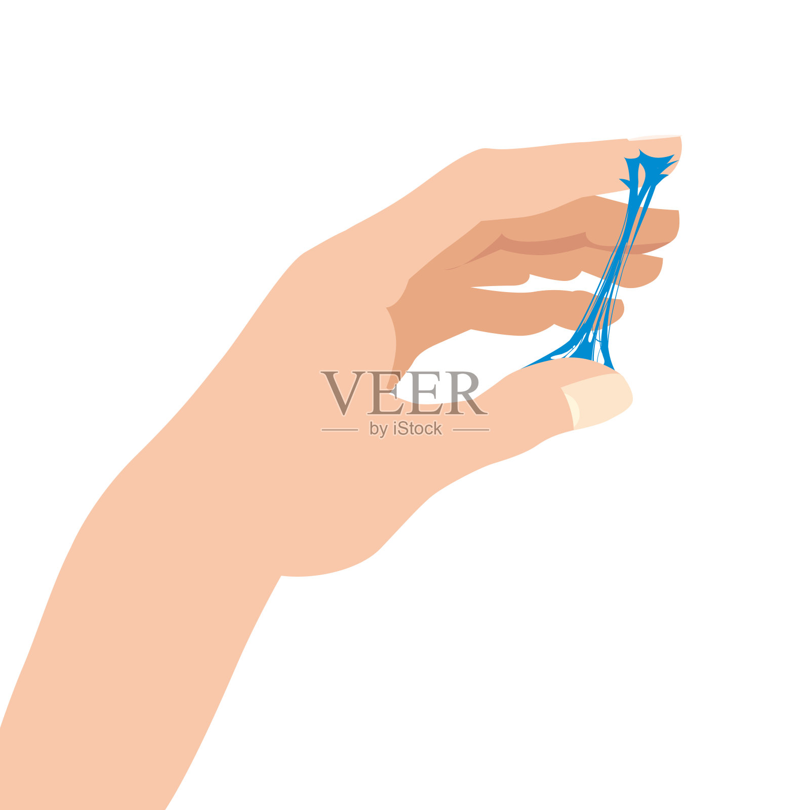 黏糊糊的，伸手在手指间粘着的，白色的横幅模板。该物质具有粘性、张力、弹性。流行的儿童感官玩具矢量插图。卡通液体粘液孤立的背景。抽象设计避署插画图片素材