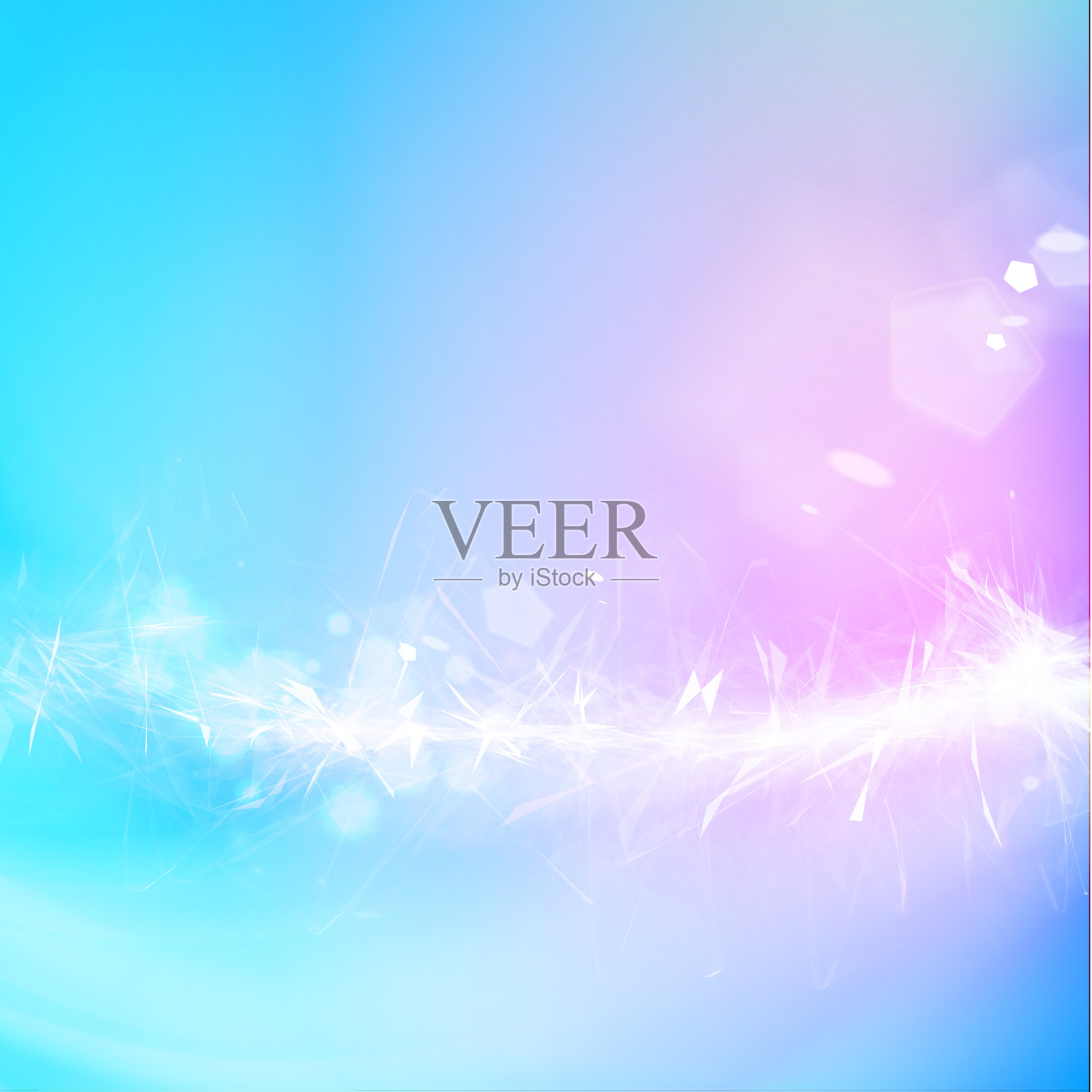 抽象科学插图。水晶风或发光的poligonal流在蓝色的天空背景。插画图片素材