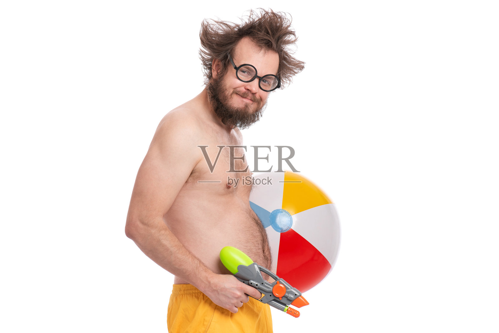 疯狂的胡须男子海滩概念照片摄影图片