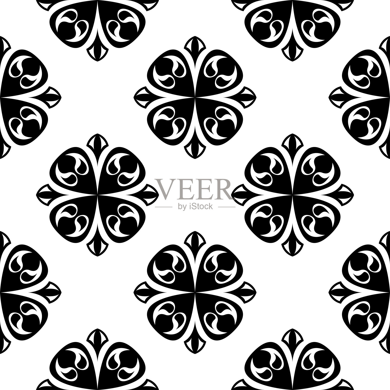 黑白花无缝图案插画图片素材