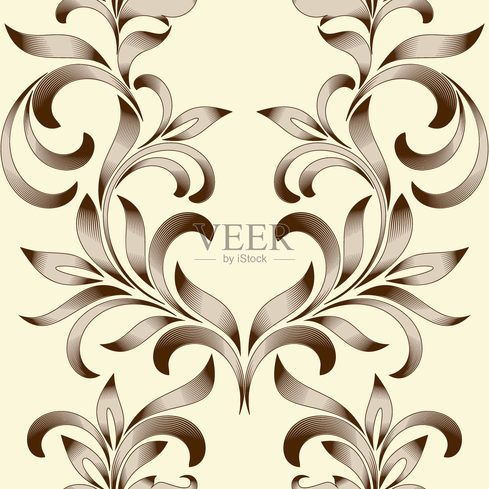 无缝模式的抽象花卉装饰卷曲的叶子。插画图片素材