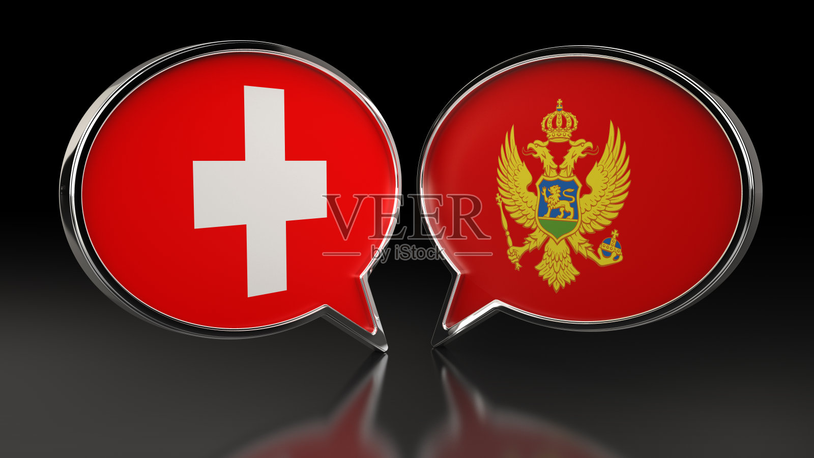 瑞士和黑山国旗与语音气泡。3D插图照片摄影图片