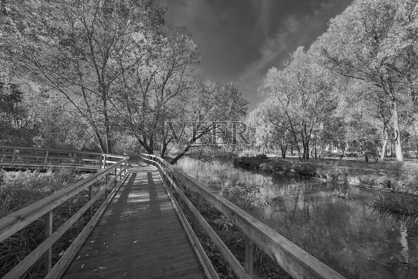 黑色和白色的木制人行道照片摄影图片
