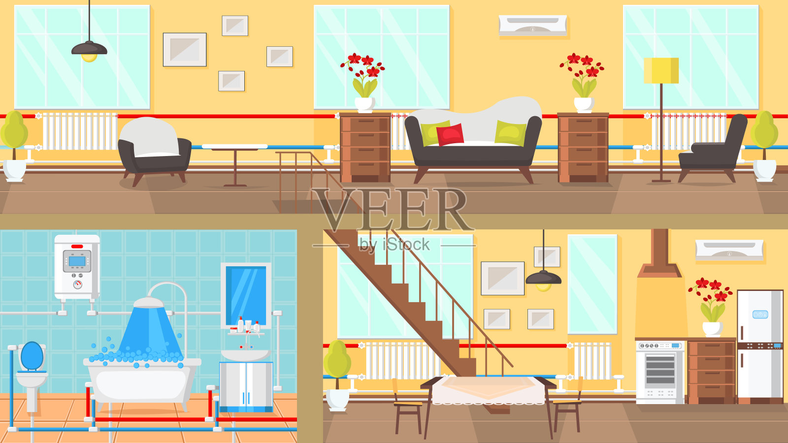 房间室内概念平面矢量插图插画图片素材