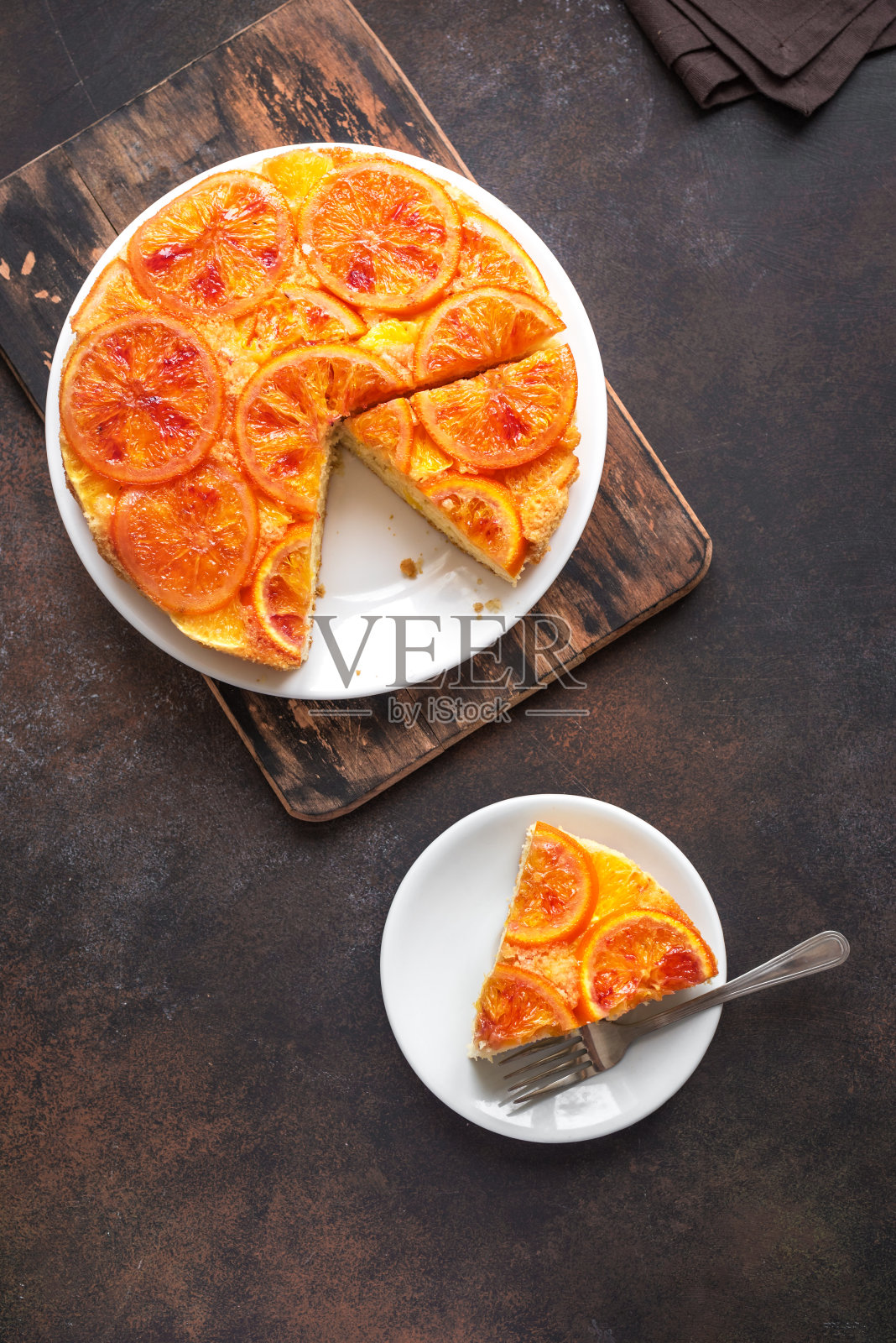 颠倒橙色蛋糕照片摄影图片