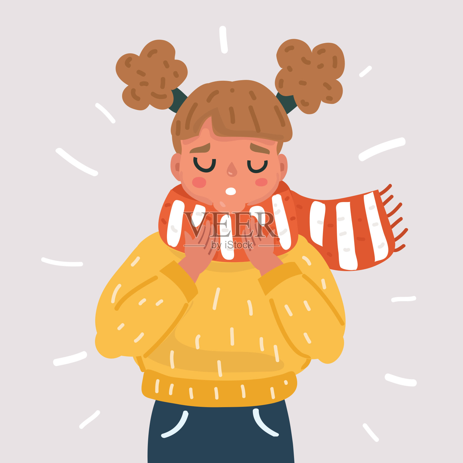 生病的女孩喉咙痛。设计元素图片