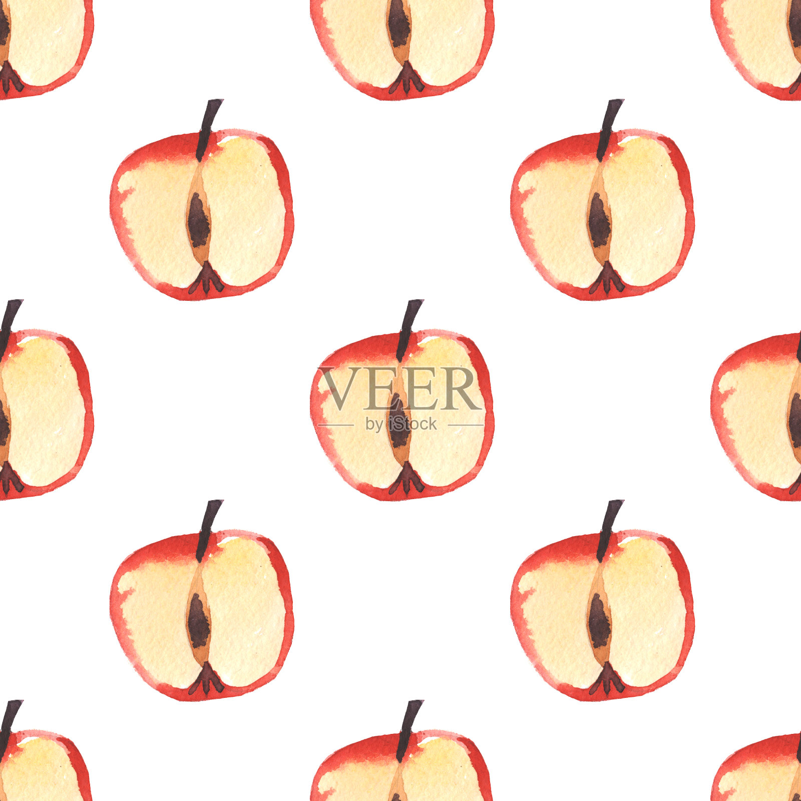 水彩苹果无缝模式孤立的白色背景插画图片素材