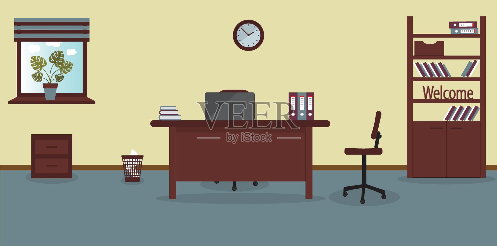 坐在办公桌旁的商人插画图片素材