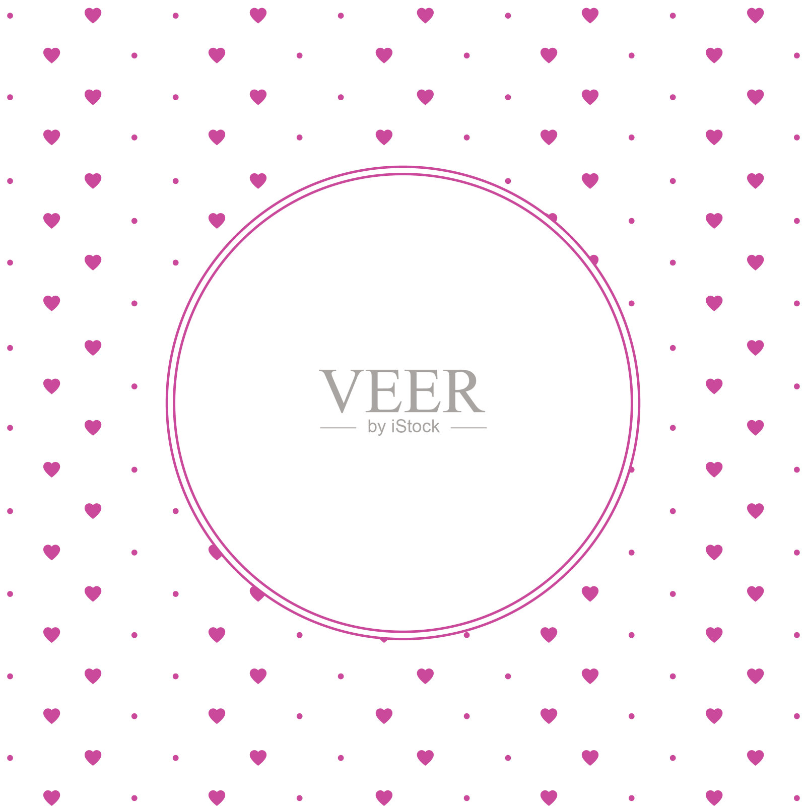 心形图案背景与框架在圆形的形状为文本。情人节和母亲节贺卡-粉红色，红色的颜色。横幅、请帖或标签插画图片素材