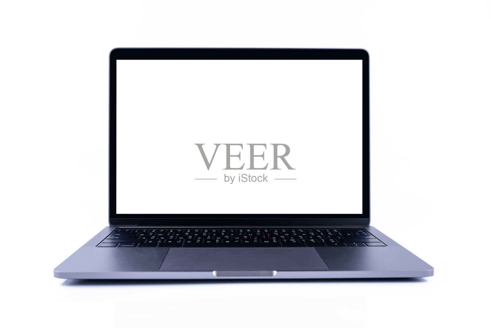 灰色笔记本电脑与空白屏幕显示器隔离在白色背景照片摄影图片