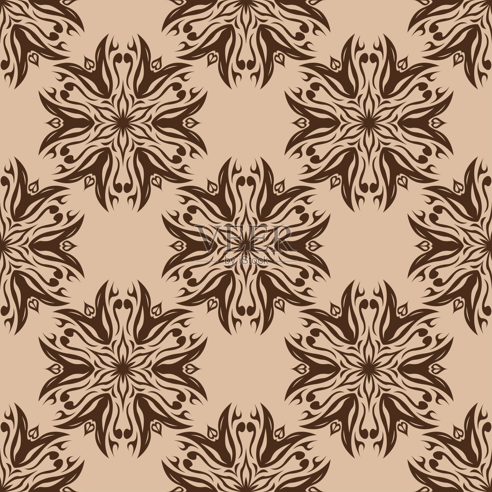 米色和棕色花无缝背景插画图片素材