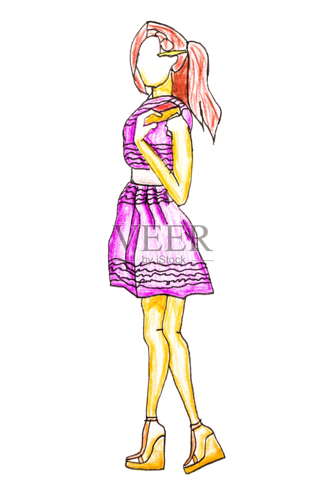 孩子画的女孩，用毡头笔在纸上画的插画图片素材