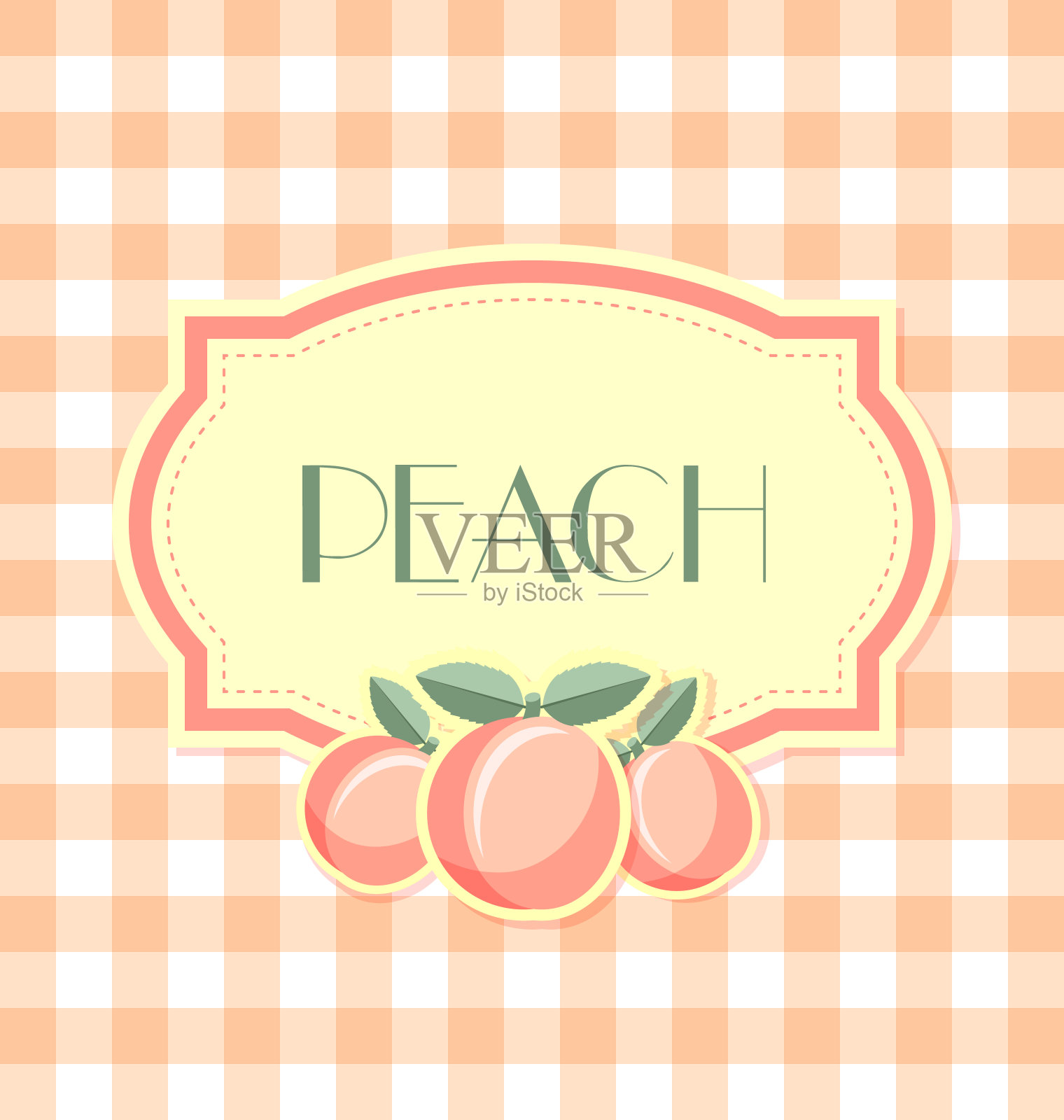 桃标签在复古风格的方形背景插画图片素材