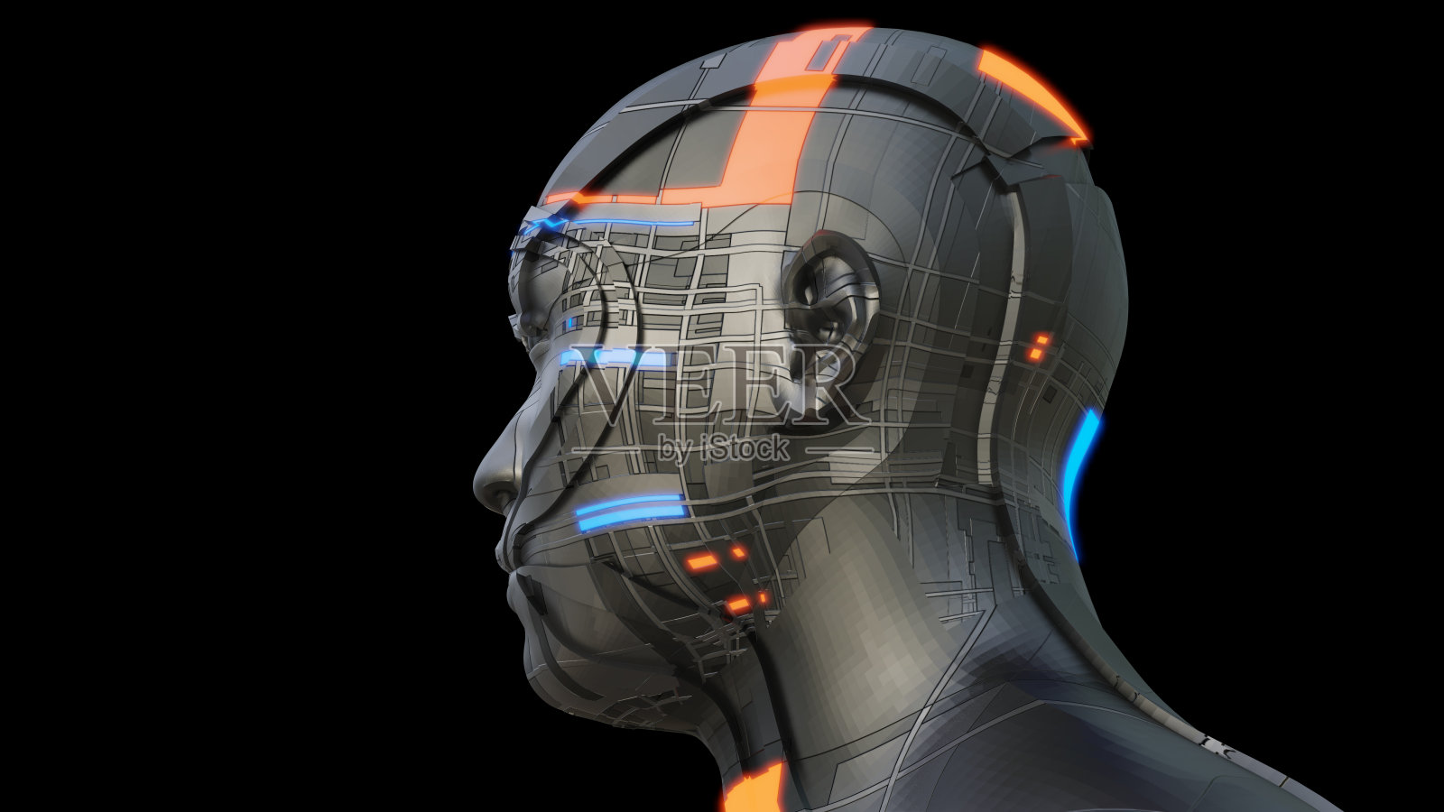 具有发光部分的深色未来机器人照片摄影图片