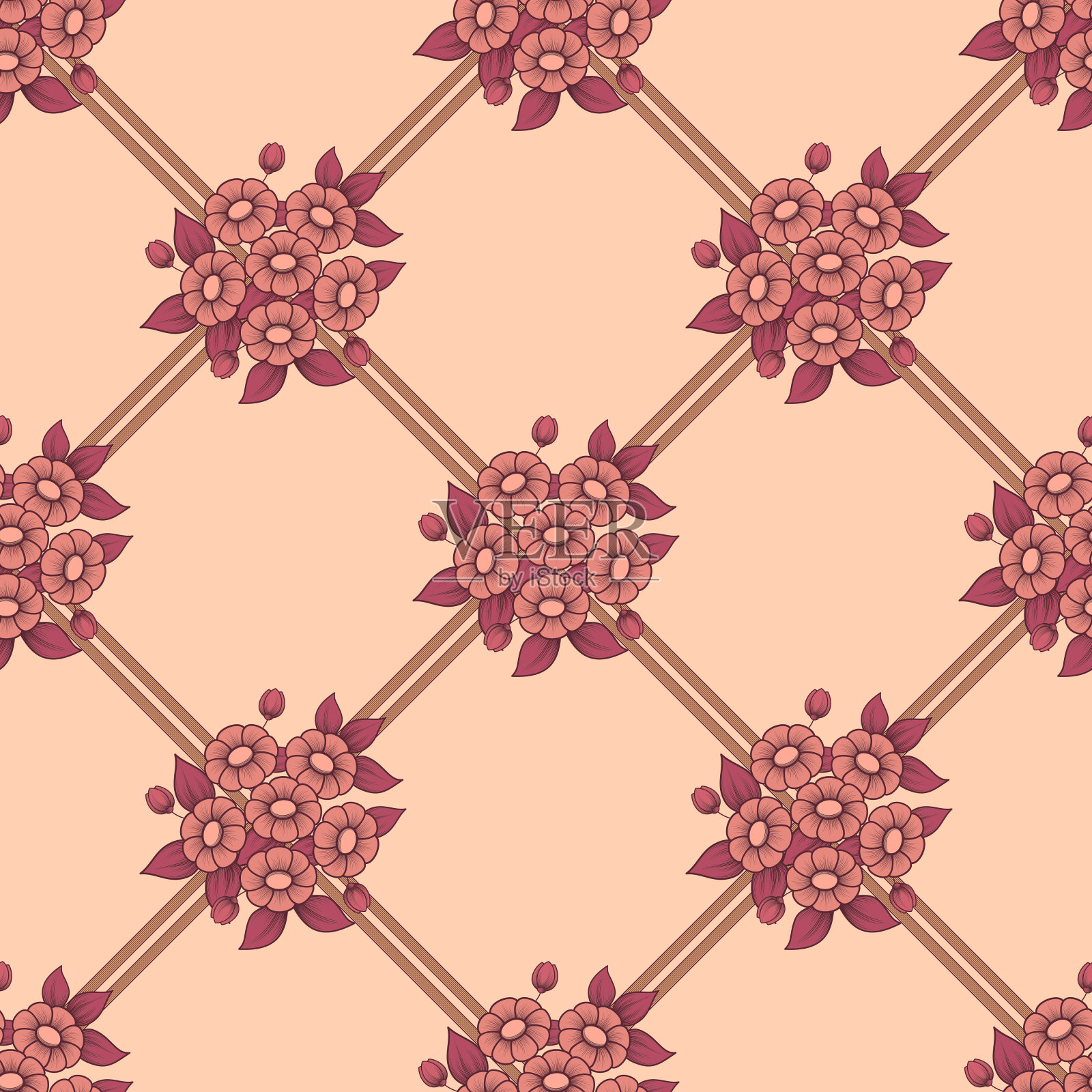 无缝珊瑚花护栏背景插画图片素材