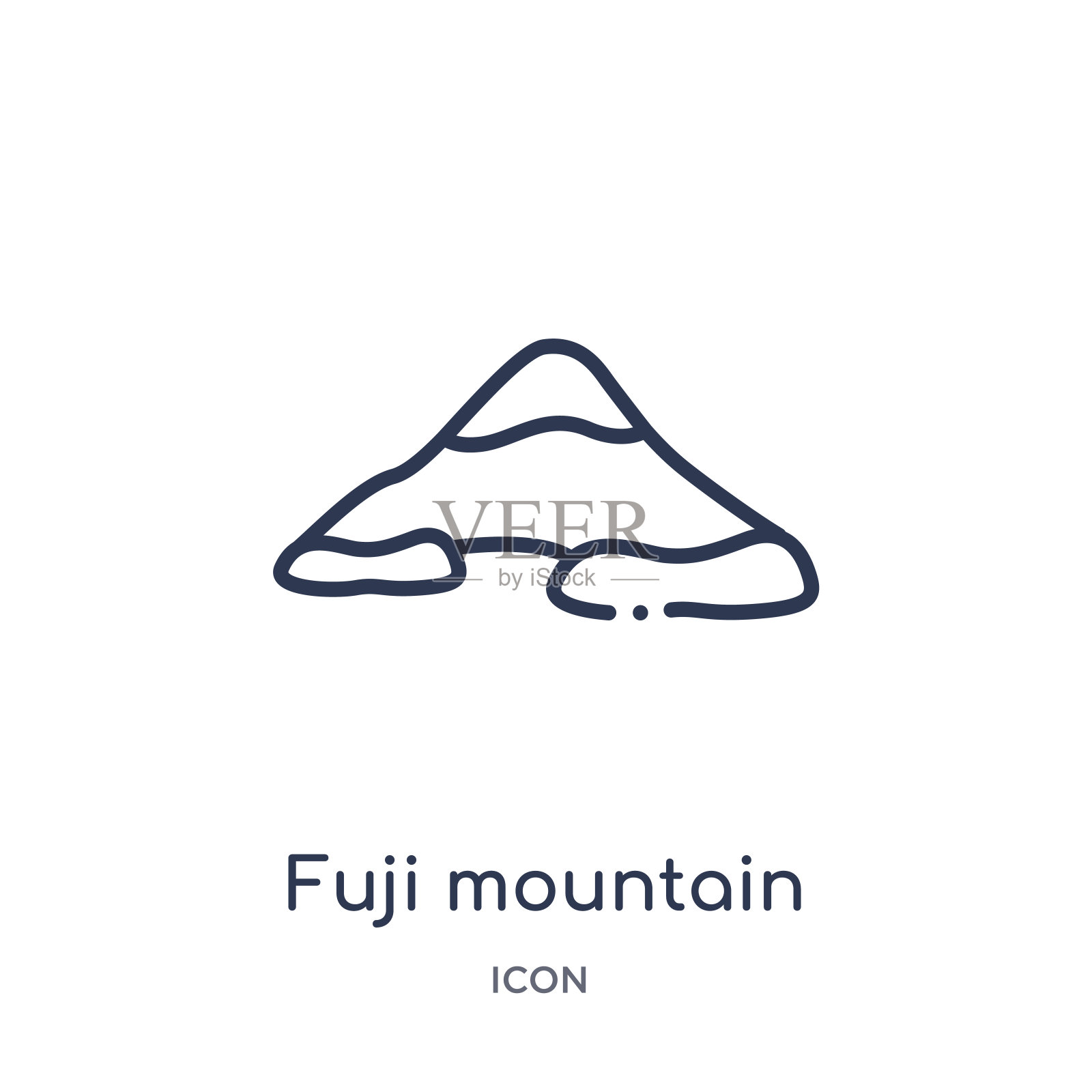 线性富士山图标从建筑物轮廓收集。薄线富士山矢量孤立在白色背景。富士山时尚插画图标素材