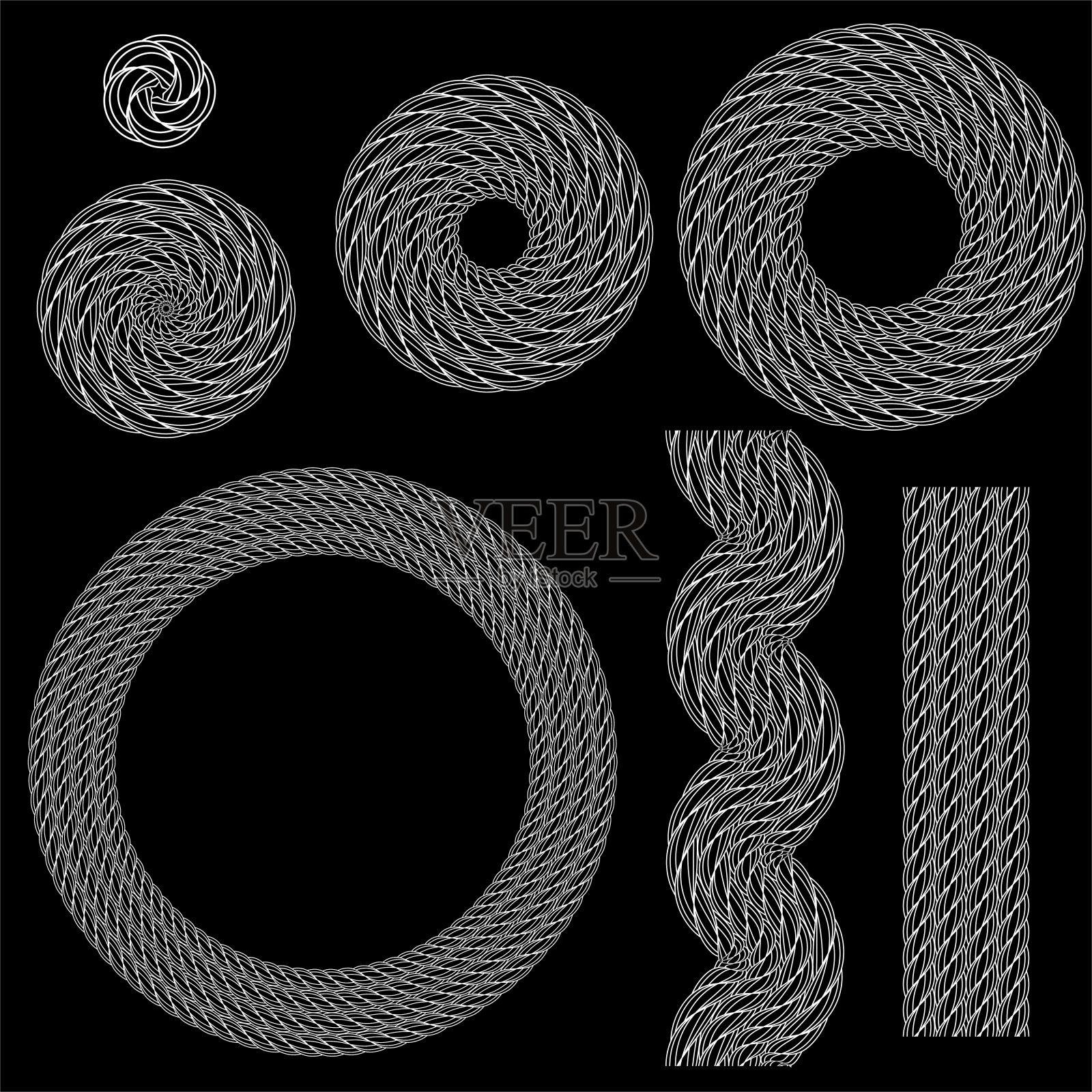 收集圆形轮廓装饰绳边框框架插画图片素材