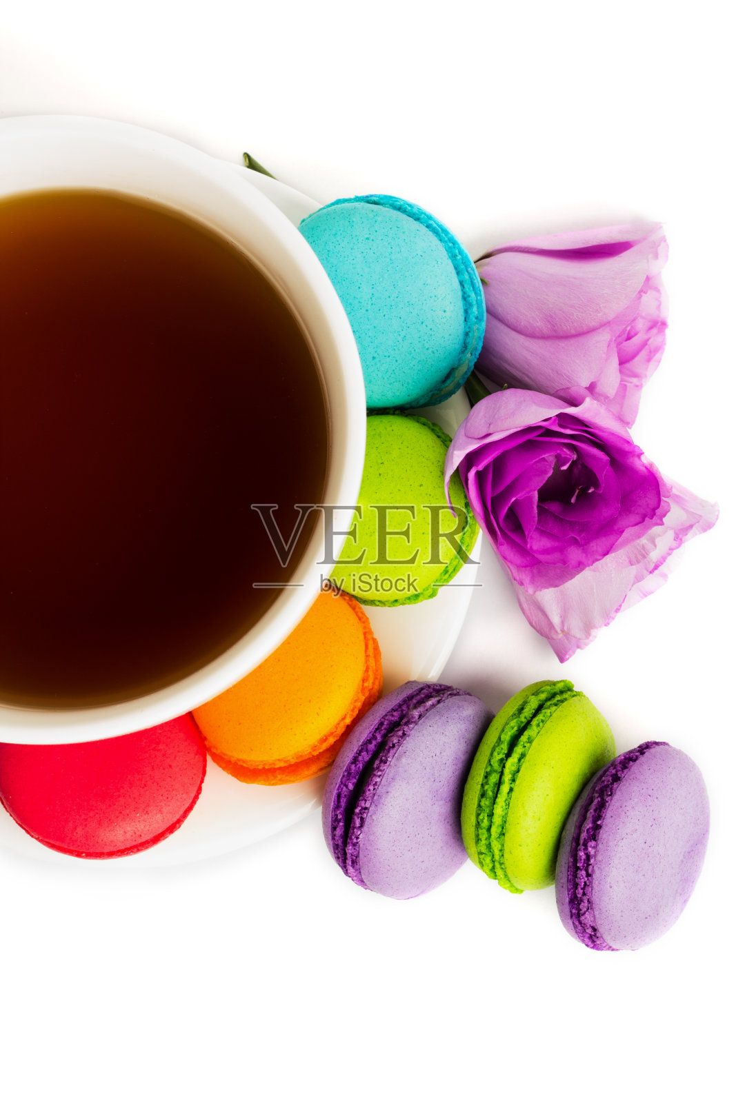 蛋糕马卡龙或孤立的马卡龙在白色照片摄影图片