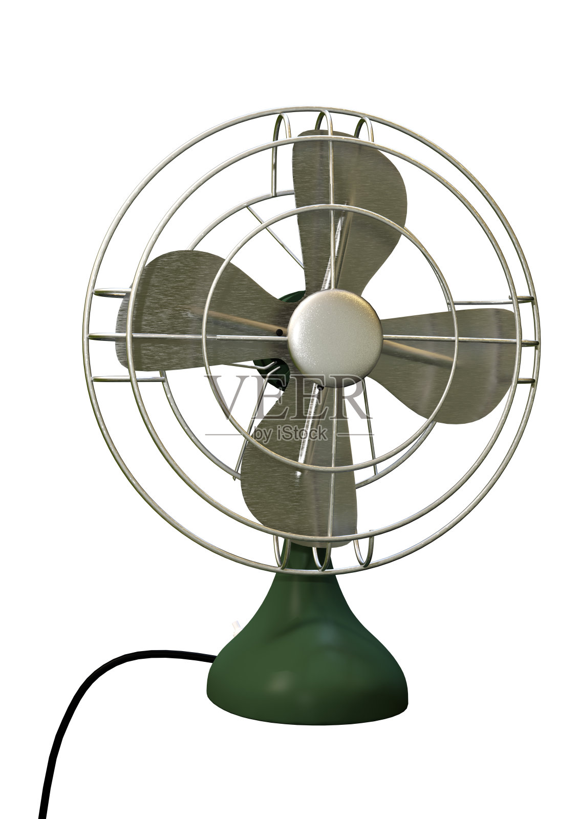 3D插图复古书桌风扇上的白色照片摄影图片