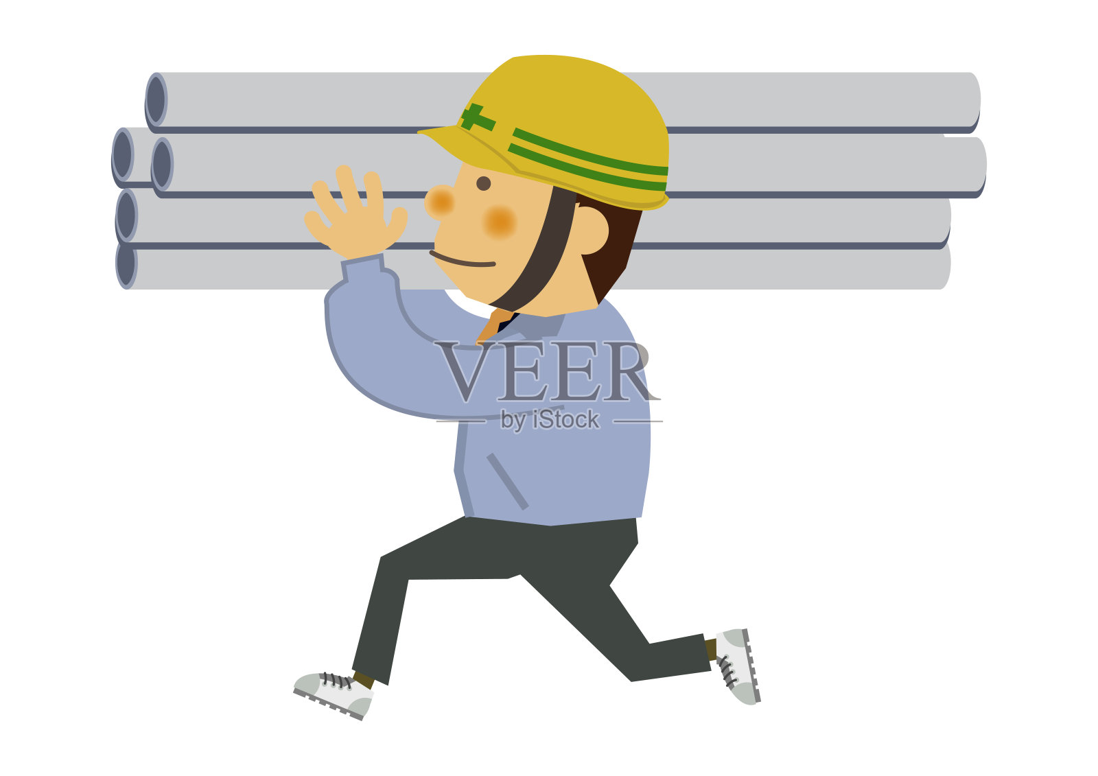 工人的插图。穿着工作服的男性剪贴画。各种姿势的工人。插画图片素材