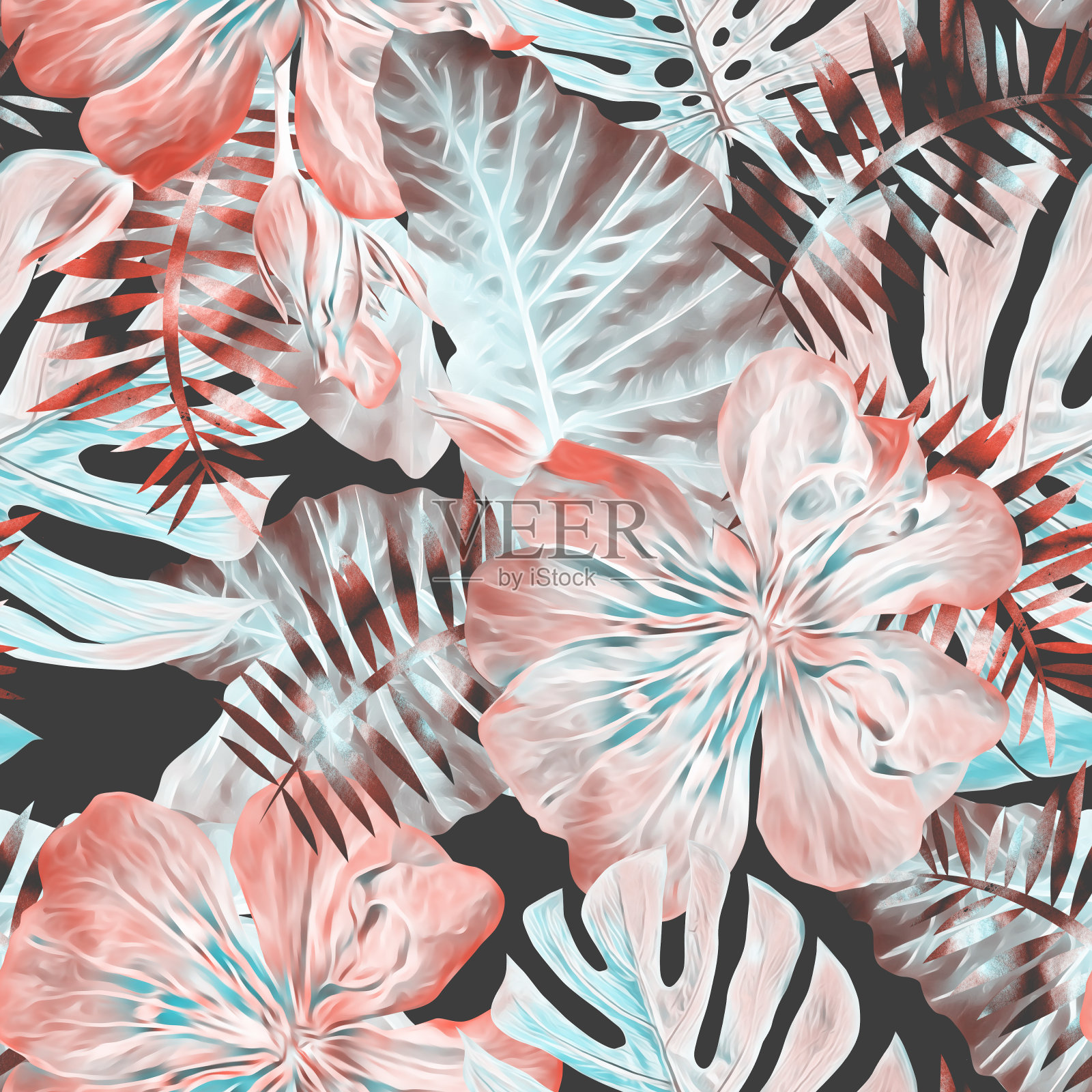 一束奇异的花。无缝模式。插画图片素材