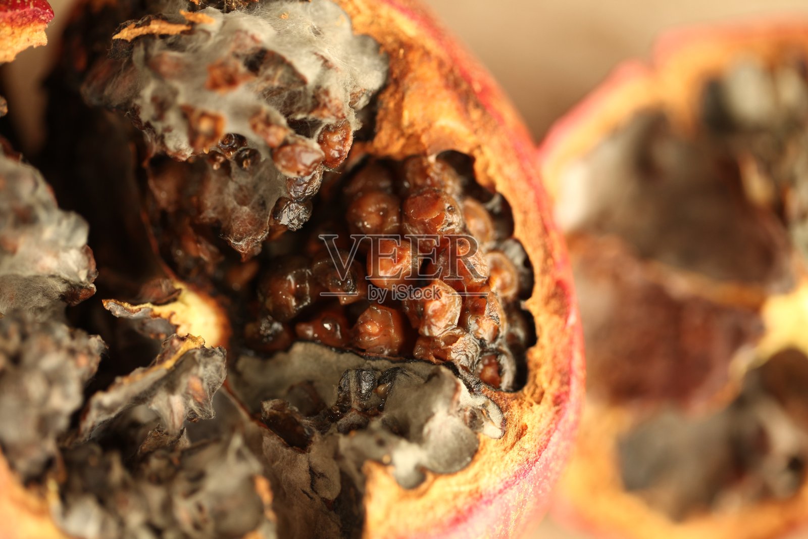 石榴果实被霉菌从里面腐蚀照片摄影图片