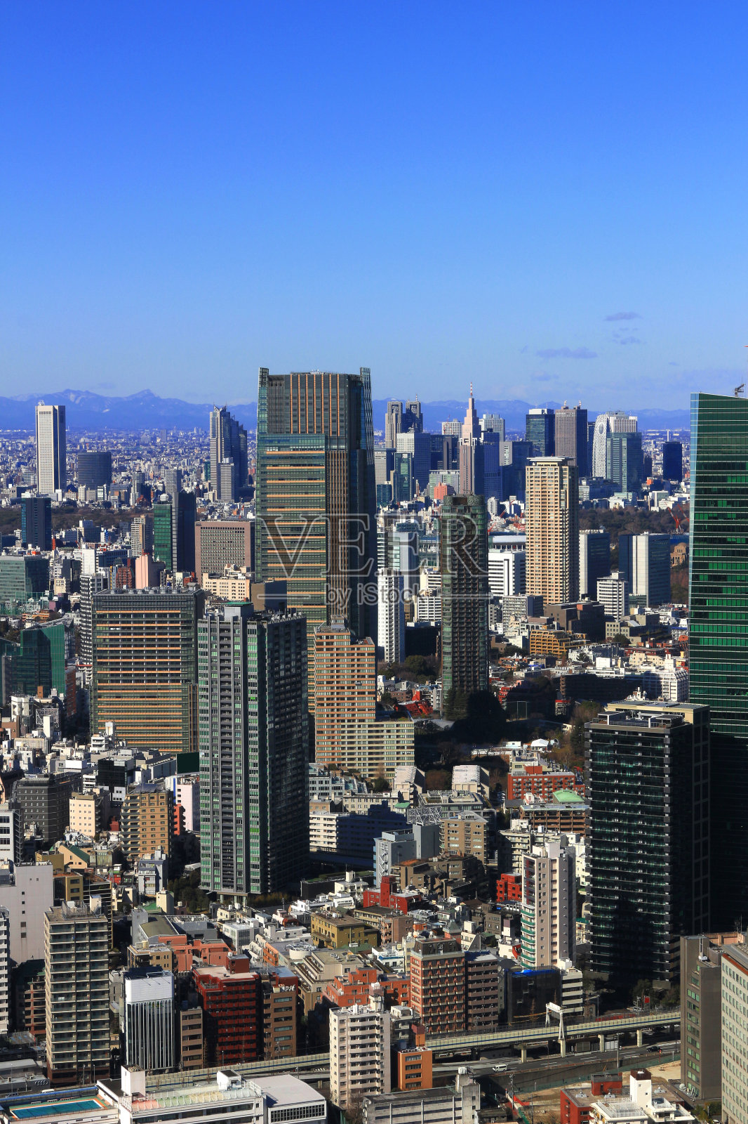 东京的景观，各种各样的建筑排列在一起照片摄影图片