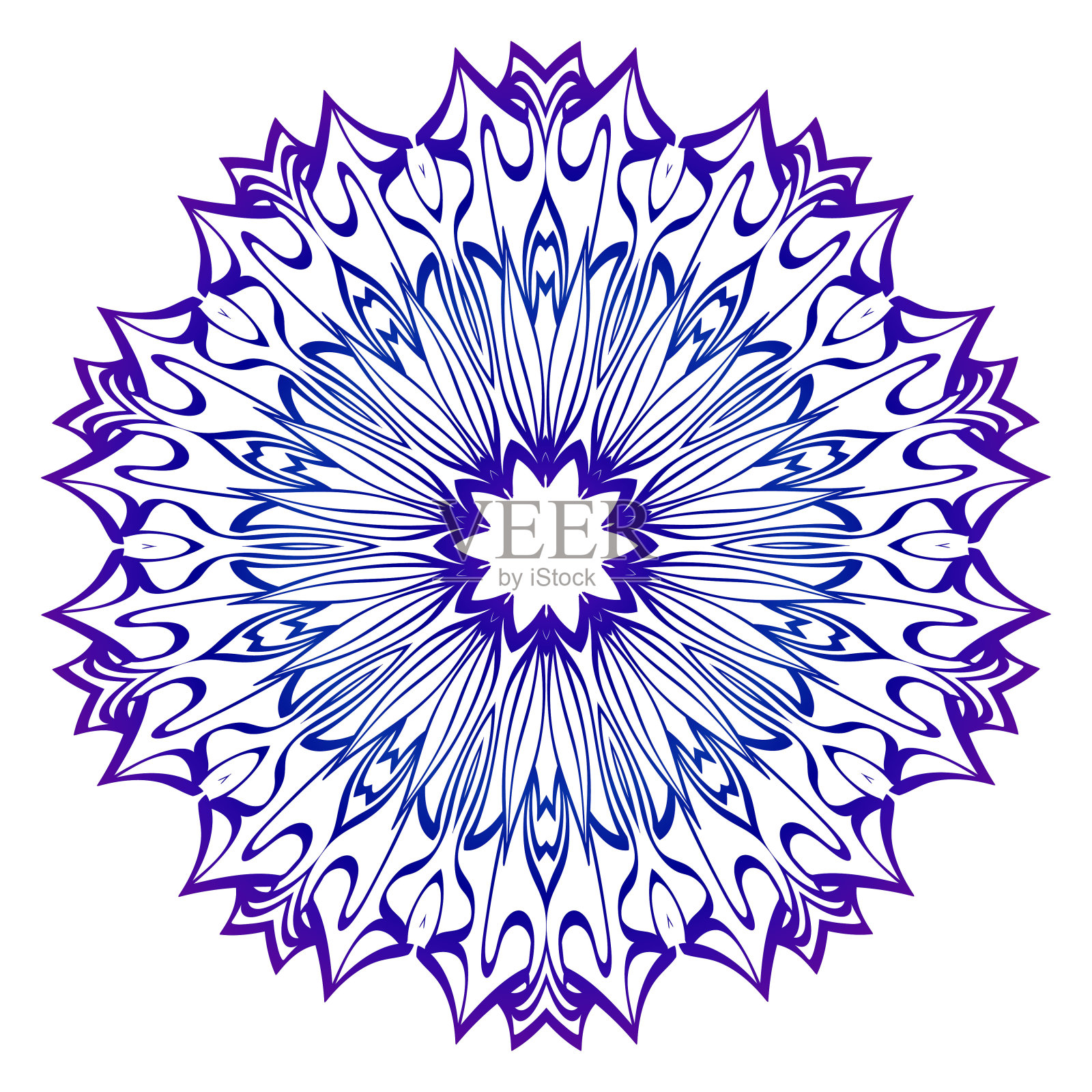 曼荼罗模式。传统的印度的曼荼罗。东方部落圈标志插图。矢量插图。蓝色紫色渐变插画图片素材