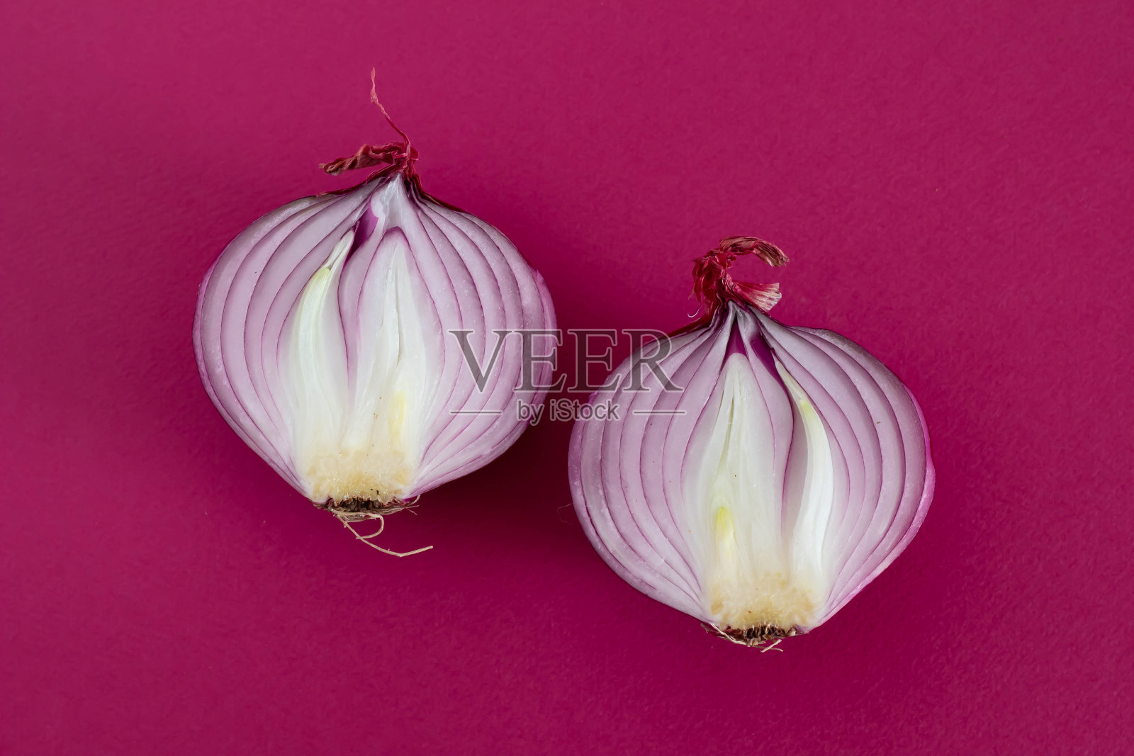 紫色背景和紫色洋葱横截面照片摄影图片