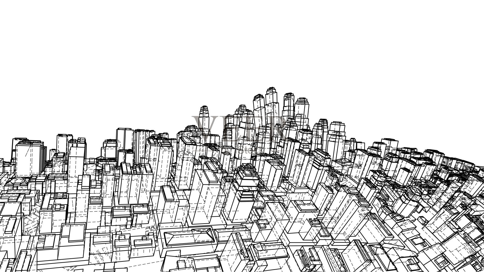 线框扭曲城市，蓝图风格。向量插画图片素材