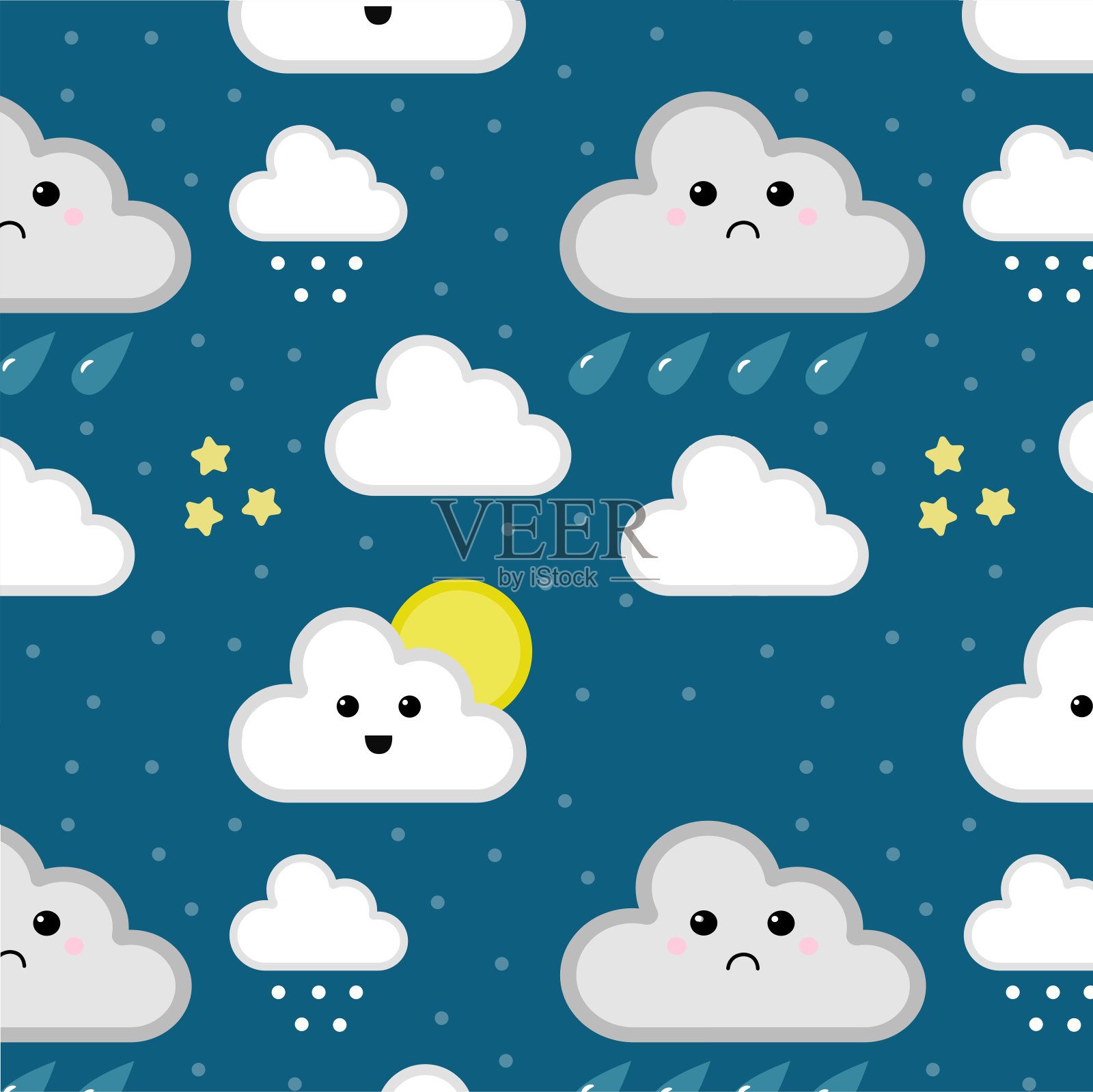 可爱的云朵无缝图案插画图片素材