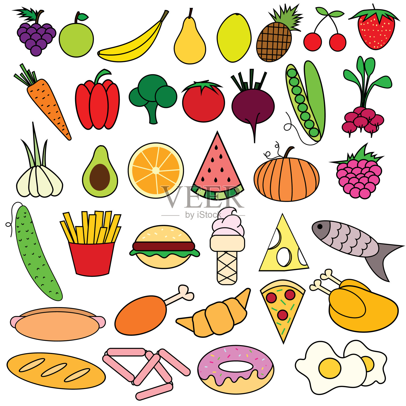 一套水果和蔬菜。插画图片素材