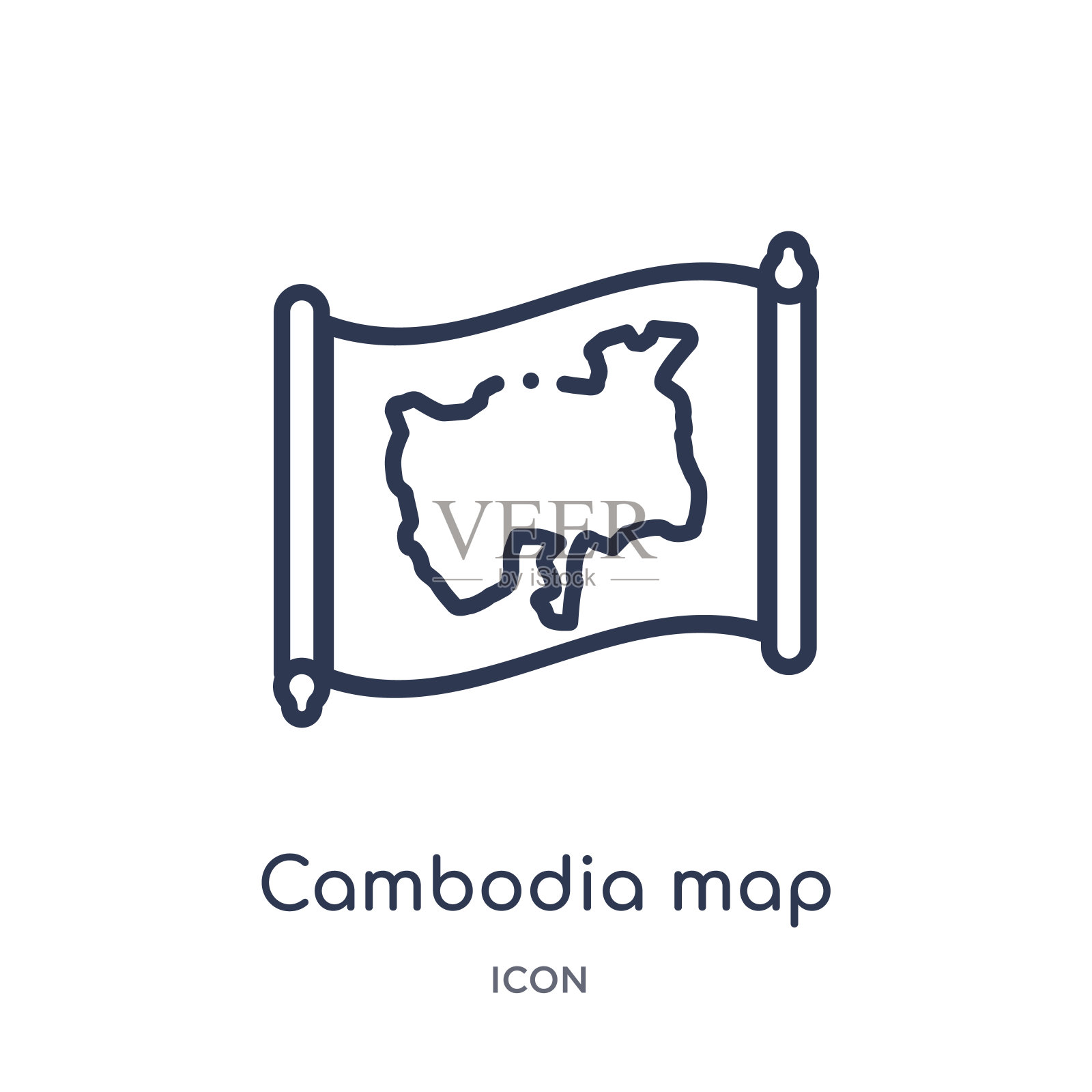 线性柬埔寨地图图标从国家地图大纲收集。细线柬埔寨地图矢量孤立在白色背景。柬埔寨地图时尚插图图标素材
