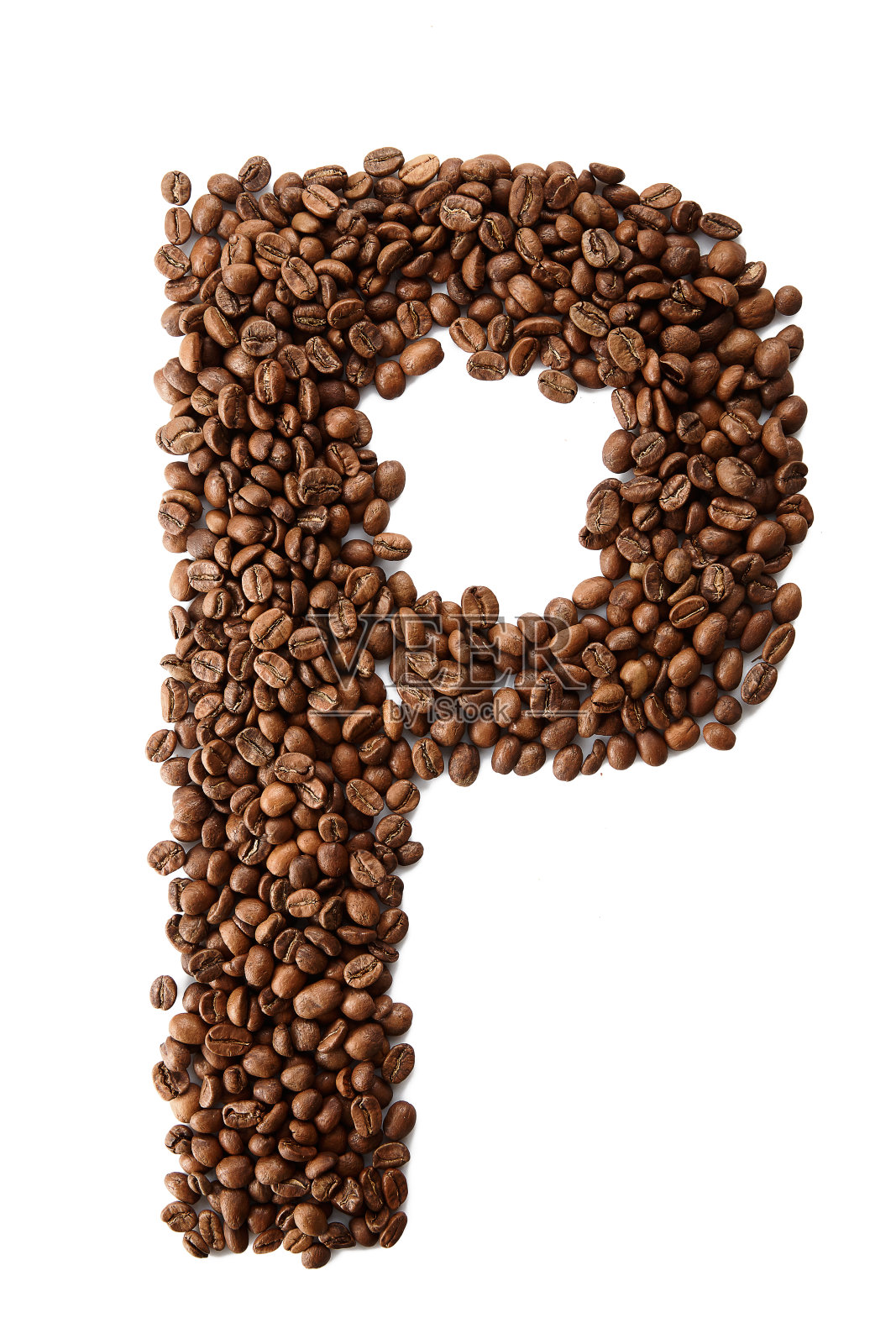 咖啡字体字母概念孤立在白色背景。用烘培咖啡豆做成的俯视图字母。照片摄影图片