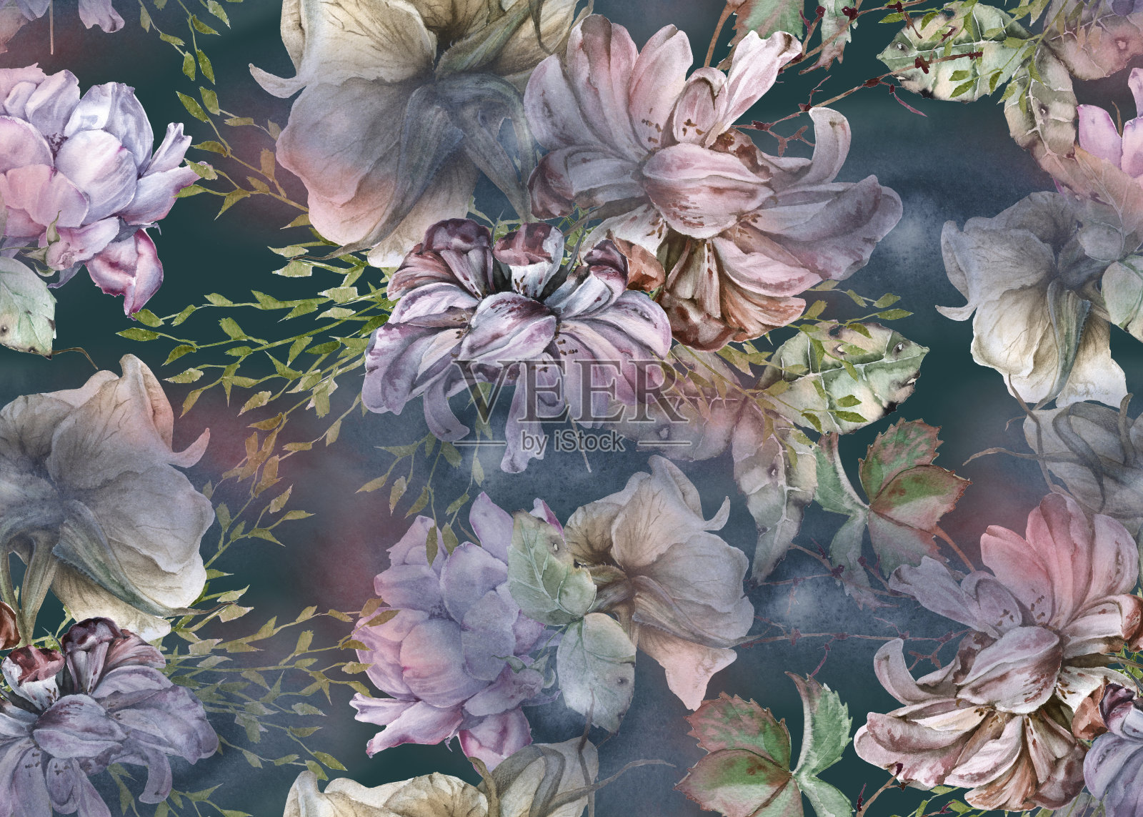 背景的玫瑰。无缝模式。插画图片素材