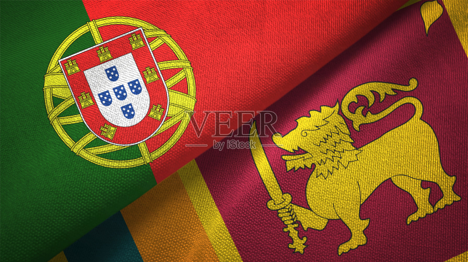 斯里兰卡和葡萄牙两旗布一起纺织，织物质地照片摄影图片