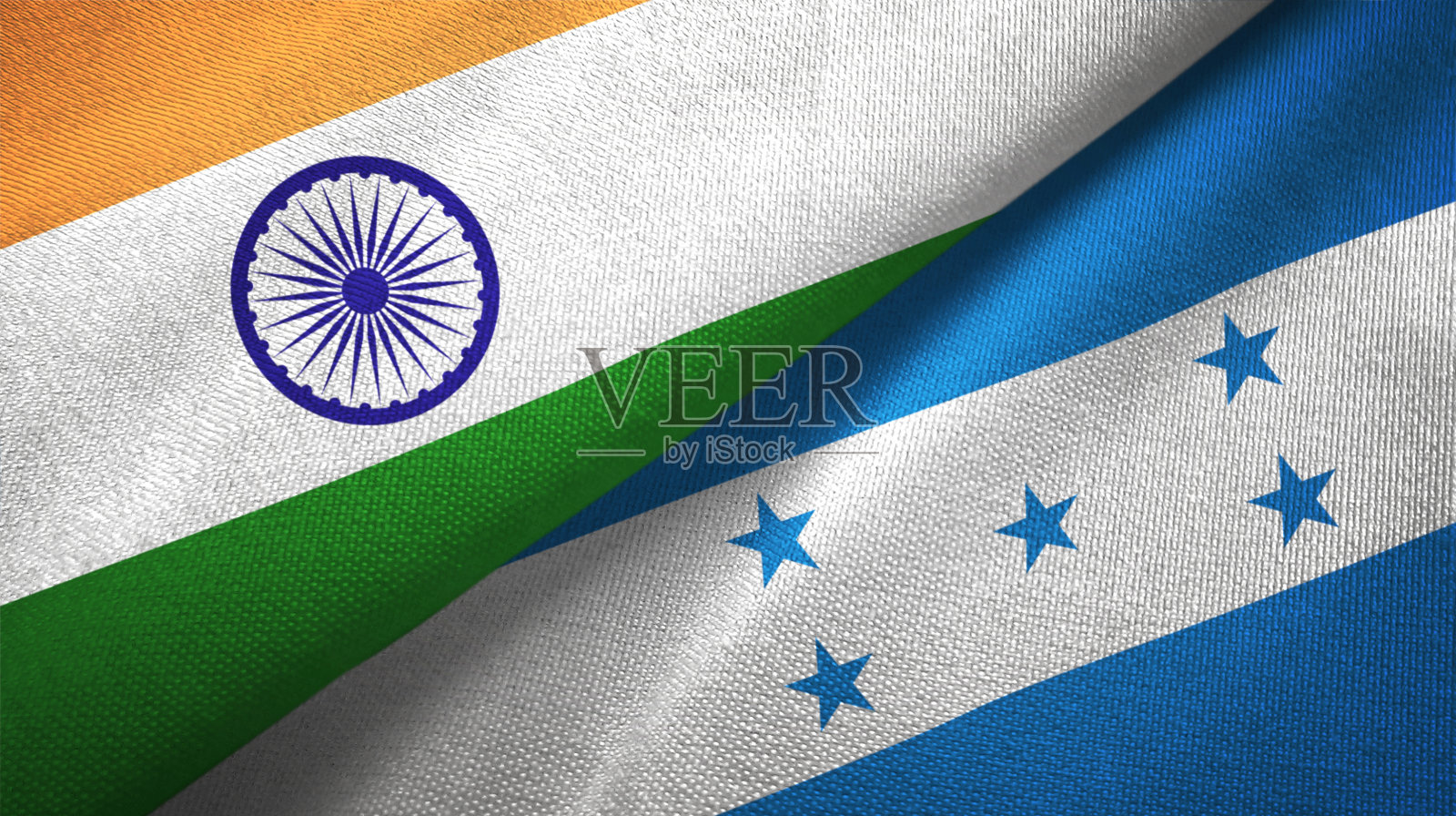 洪都拉斯和印度的两面旗子一起织布，织物质地照片摄影图片