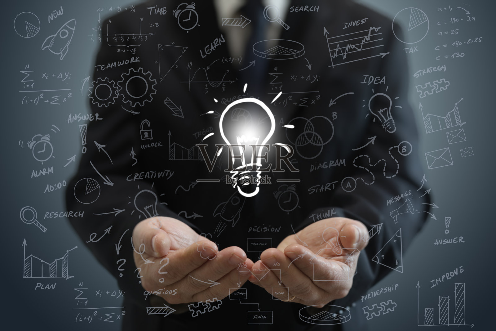 商人创意创意灯泡创新商业头脑风暴照片摄影图片