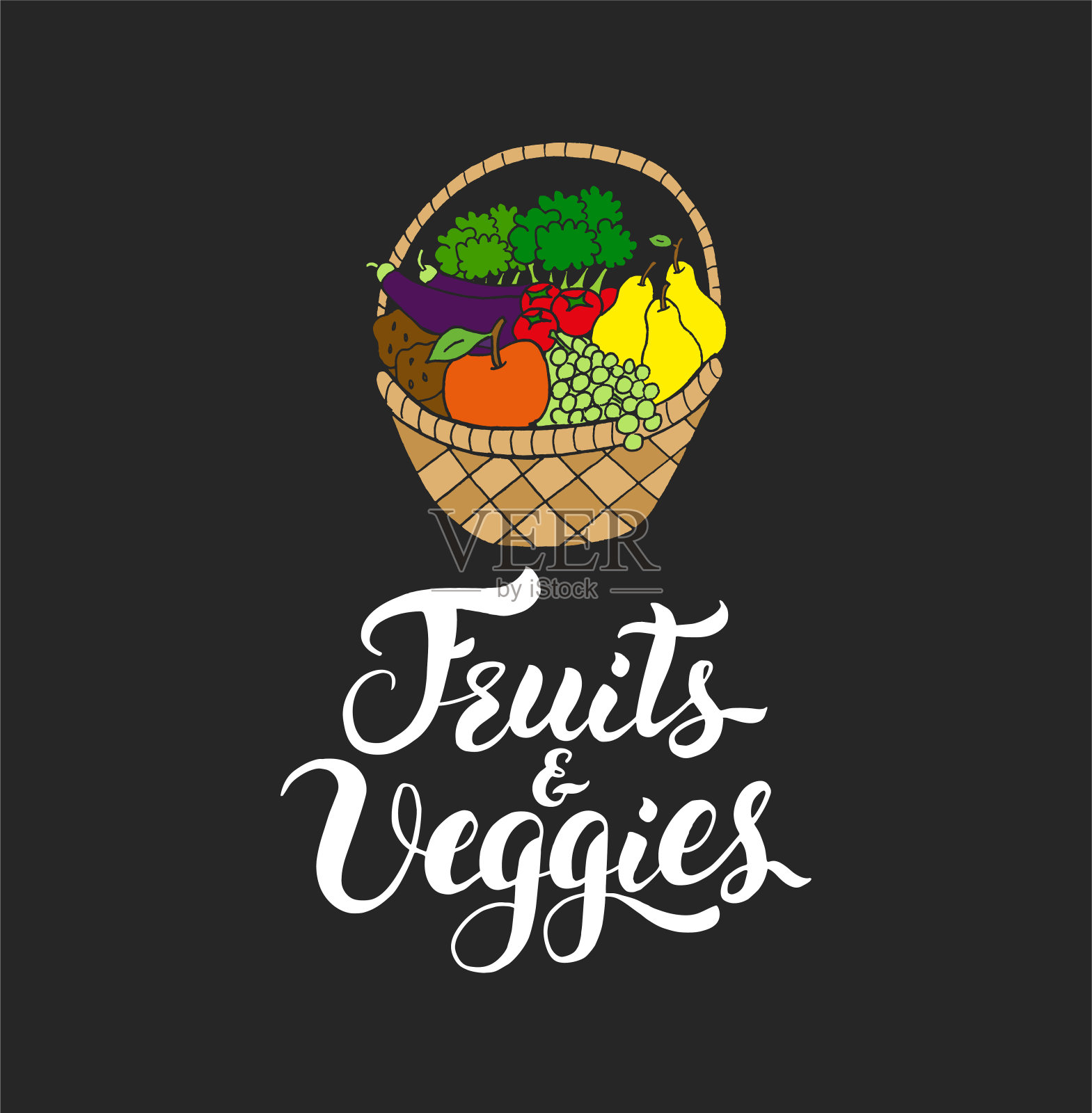 水果和蔬菜在篮子里插画图片素材