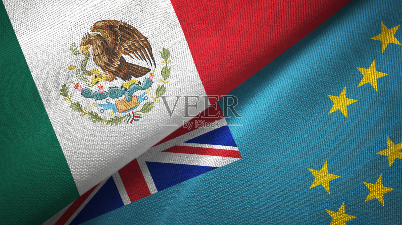 图瓦卢和墨西哥两旗布一起纺织，织物质地照片摄影图片