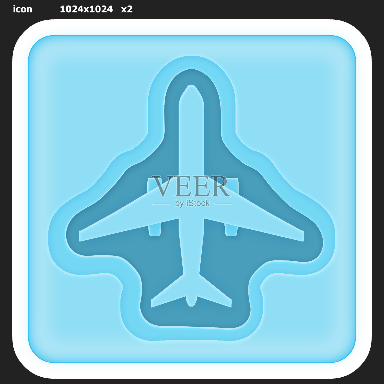 飞机。图标，颜色为蓝色，1024x1024，描边50px，缩放200%插画图片素材