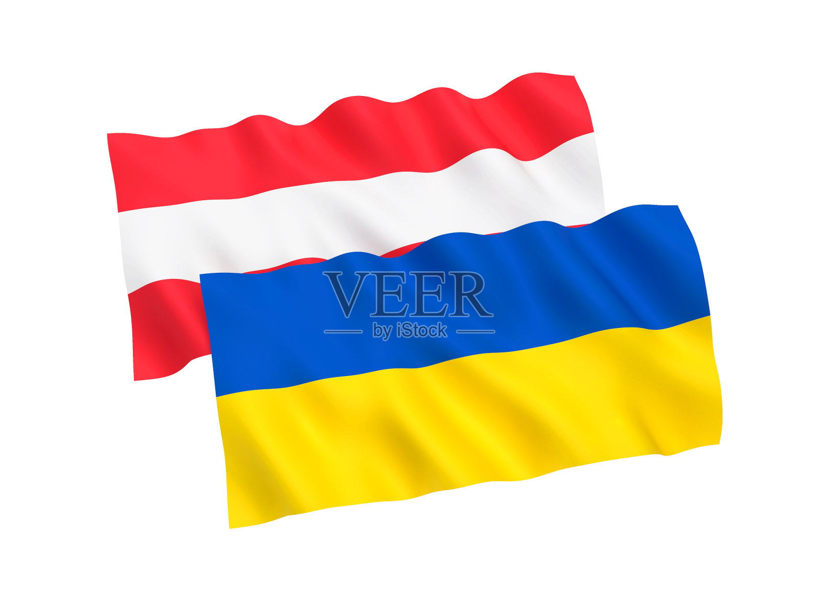 白色背景上的乌克兰和奥地利国旗照片摄影图片