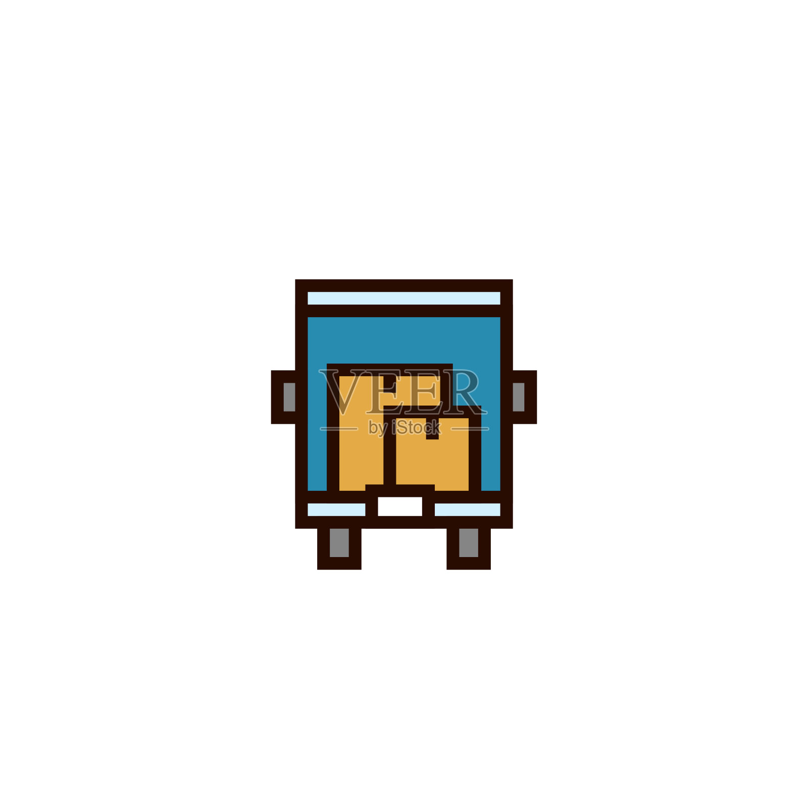 卡车移动的房子图标与许多纸箱符号。简单干净的薄轮廓风格设计。图标素材