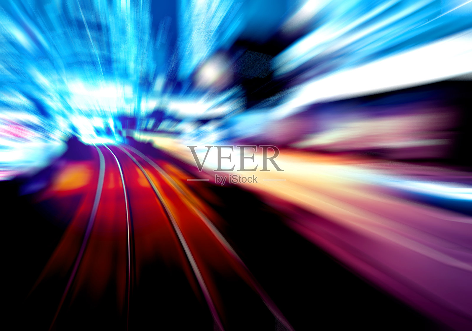 城市夜间交通灯轨迹的抽象图像照片摄影图片