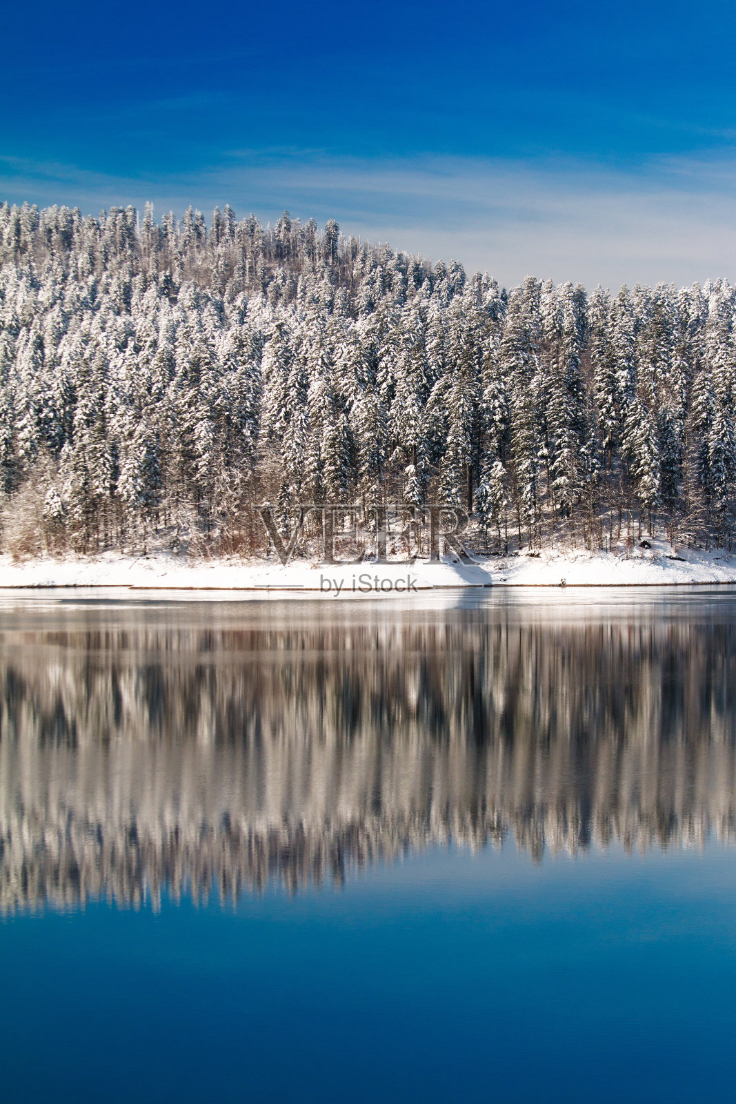 克罗地亚的洛克瓦尔斯科湖，水中倒映着森林照片摄影图片